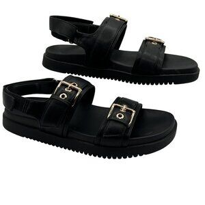 Madden Girl 9.5 Black Sprintt Sandals Gold Buckle Chunky Comfort Footbed Witchy